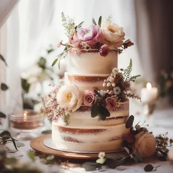 Wedding cake decorated with fresh flowers - Image 3