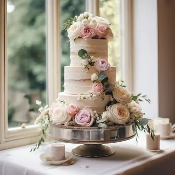 Wedding cake decorated with fresh flowers - Image 4