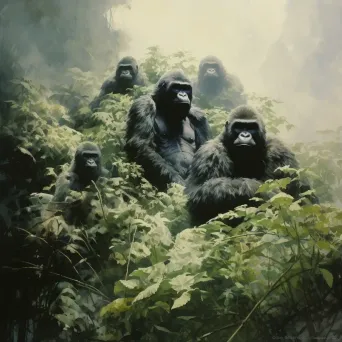 Image of a family of mountain gorillas in the misty Virunga mountains - Image 3