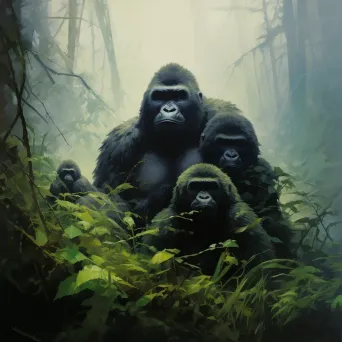 Image of a family of mountain gorillas in the misty Virunga mountains - Image 4