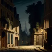 Parisian Street with Glowing Eiffel Tower