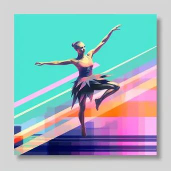 Gymnast performing gracefully on the balance beam with colorful venue backdrop - Image 1