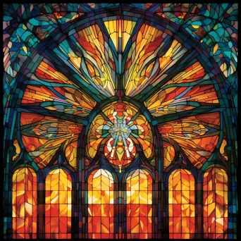 Stained glass window with geometric illumination - Image 1