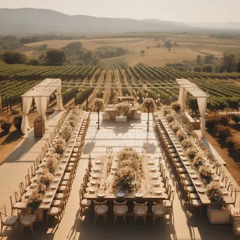 Aerial view of a vineyard wedding setup - Image 3