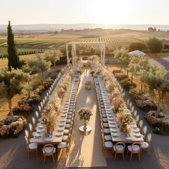 Aerial view of a vineyard wedding setup - Image 4