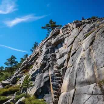 Climbers ascending a granite rock wall with a clear blue sky. - Image 2