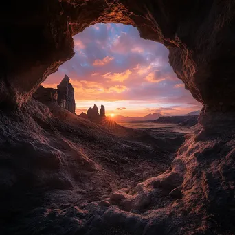 Serene landscape of rock formations framed by sunset - Image 4