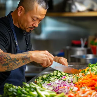 Chef slicing organic vegetables for a stir-fry - Image 4