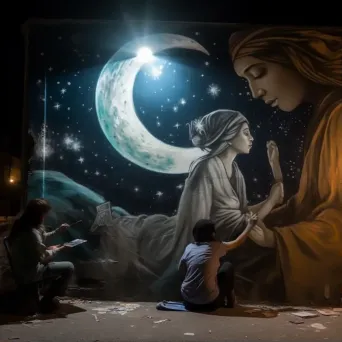 Image of celestial being with graffiti artist collaborating under moonlight - Image 1