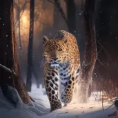 Image of an Amur Leopard prowling in a snowy forest - Image 1