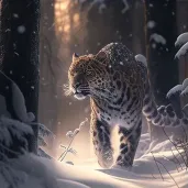 Image of an Amur Leopard prowling in a snowy forest - Image 3