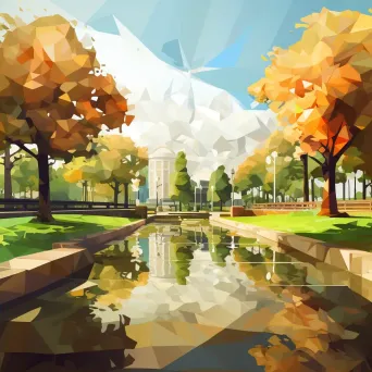 Low poly artwork of a thriving city park under the midday sun - Image 2