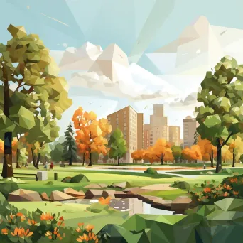 Low poly artwork of a thriving city park under the midday sun - Image 3