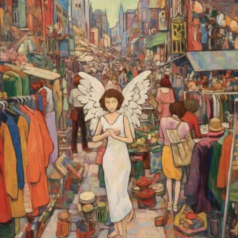 Angelic figure at vibrant daytime market - Image 3