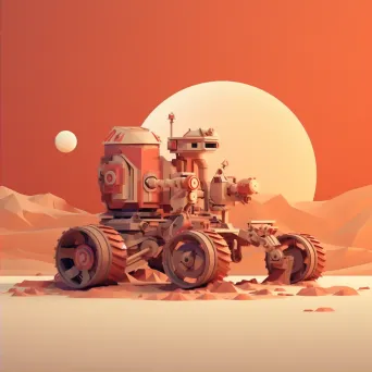 Low poly depiction of a Mars rover exploring sunset-lit Martian dunes - Image 2