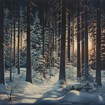 Illustration of snowy forest with Northern Lights glow - Image 3