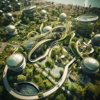 Aerial view of a futuristic city with green roofs and parks - Image 3