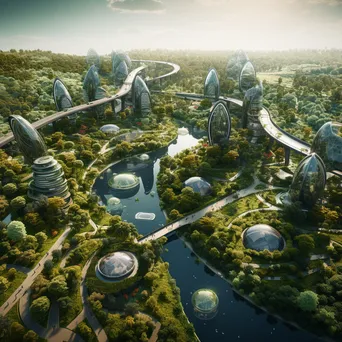 Aerial view of a futuristic city with green roofs and parks - Image 4