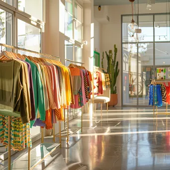 Interior of a vibrant fashion boutique with colorful clothing and stylish décor. - Image 2