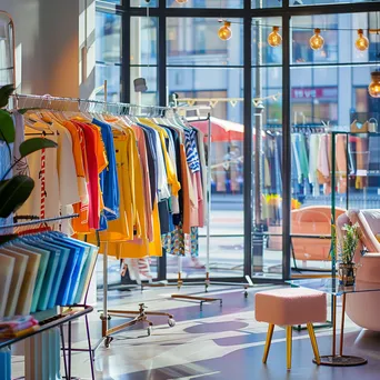 Interior of a vibrant fashion boutique with colorful clothing and stylish décor. - Image 3