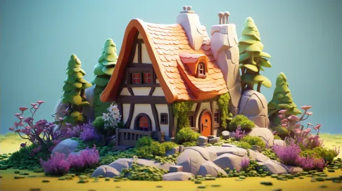 An English cottage in a forest rendered in low poly style - Image 2