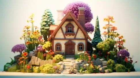 An English cottage in a forest rendered in low poly style - Image 3