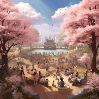 Cherry Blossom Festival in Japan - Pink sakura trees and people enjoying picnics - Image 1