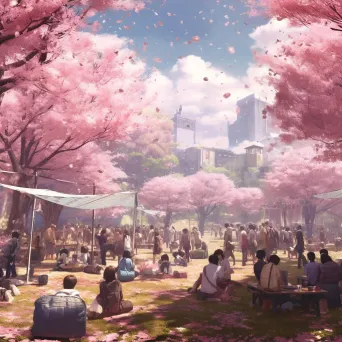 Cherry Blossom Festival in Japan - Pink sakura trees and people enjoying picnics - Image 3