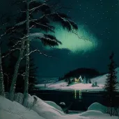 Winter night with northern lights in AI-generated picture - Image 2