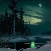 Winter night with northern lights in AI-generated picture - Image 3