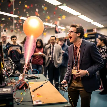 Student demonstrating a balloon rocket at a science fair. - Image 2