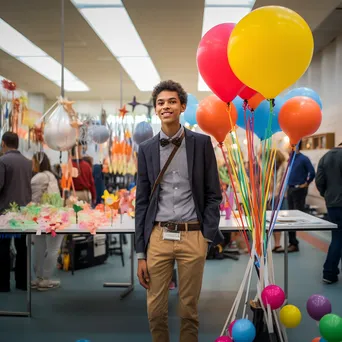 Student demonstrating a balloon rocket at a science fair. - Image 3