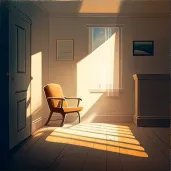 Image of a minimalist room with sunlight shining on a chair - Image 1