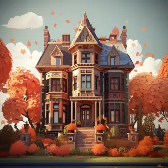 Low poly visual of a Victorian mansion surrounded by autumn hues - Image 1