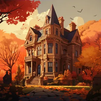 Low poly visual of a Victorian mansion surrounded by autumn hues - Image 3