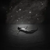 Man floating in celestial sea reaching towards stars - Image 3