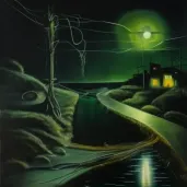 Image of a rural road night scene with streetlight glow - Image 2