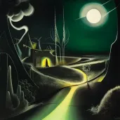 Image of a rural road night scene with streetlight glow - Image 4