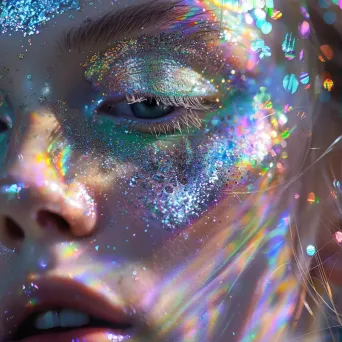 Close-up of holographic makeup with iridescent shades and glitters - Image 1