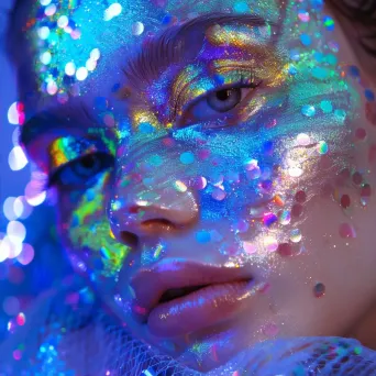 Close-up of holographic makeup with iridescent shades and glitters - Image 2