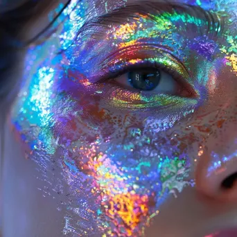 Close-up of holographic makeup with iridescent shades and glitters - Image 4