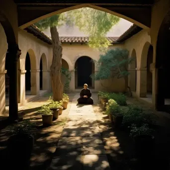 Meditating monk in peaceful monastery courtyard - Image 1