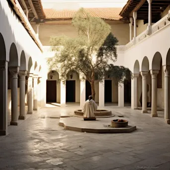 Meditating monk in peaceful monastery courtyard - Image 3