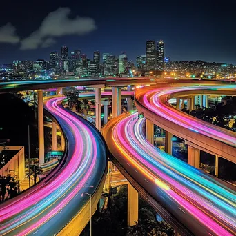 Light trails from cars on a nighttime highway - Image 2