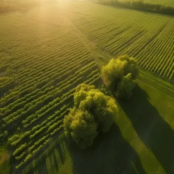 Aerial view of a green vineyard with rows of grapevines - Image 1