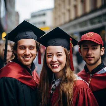 Cheerful graduates posing with friends in urban setting - Image 3