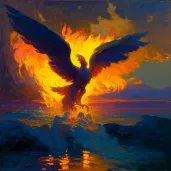 Image of mystical phoenix rising from ashes at sunset - Image 3