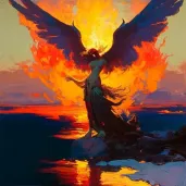 Image of mystical phoenix rising from ashes at sunset - Image 4