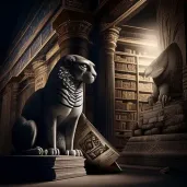 Image of a secret library with flying books guarded by a sphinx - Image 4