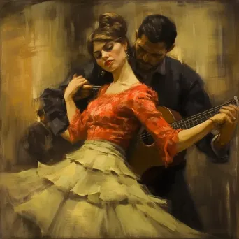 Image of a flamenco dancer twirling with a Spanish guitar player - Image 3